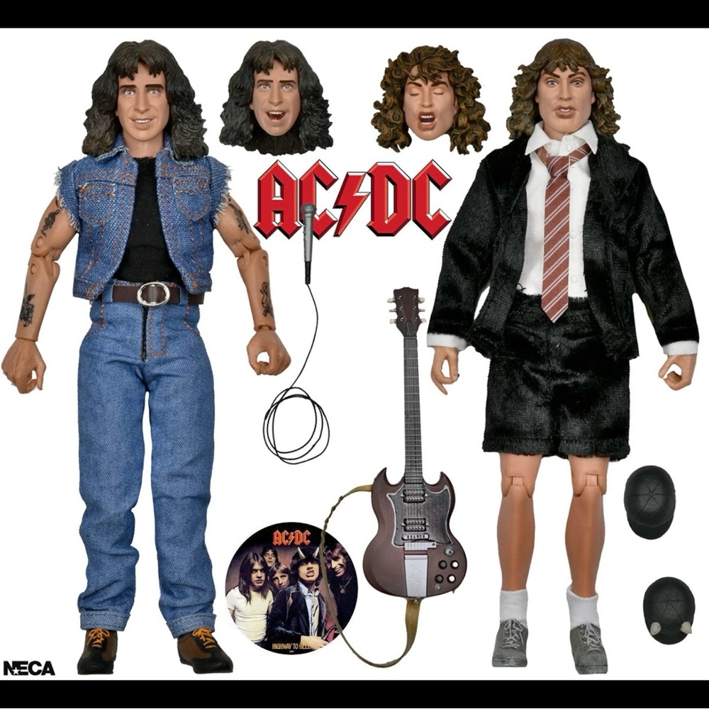 AC/DC Rock Legends Figure Duo in Blue Denim and Black Schoolboy Outfit